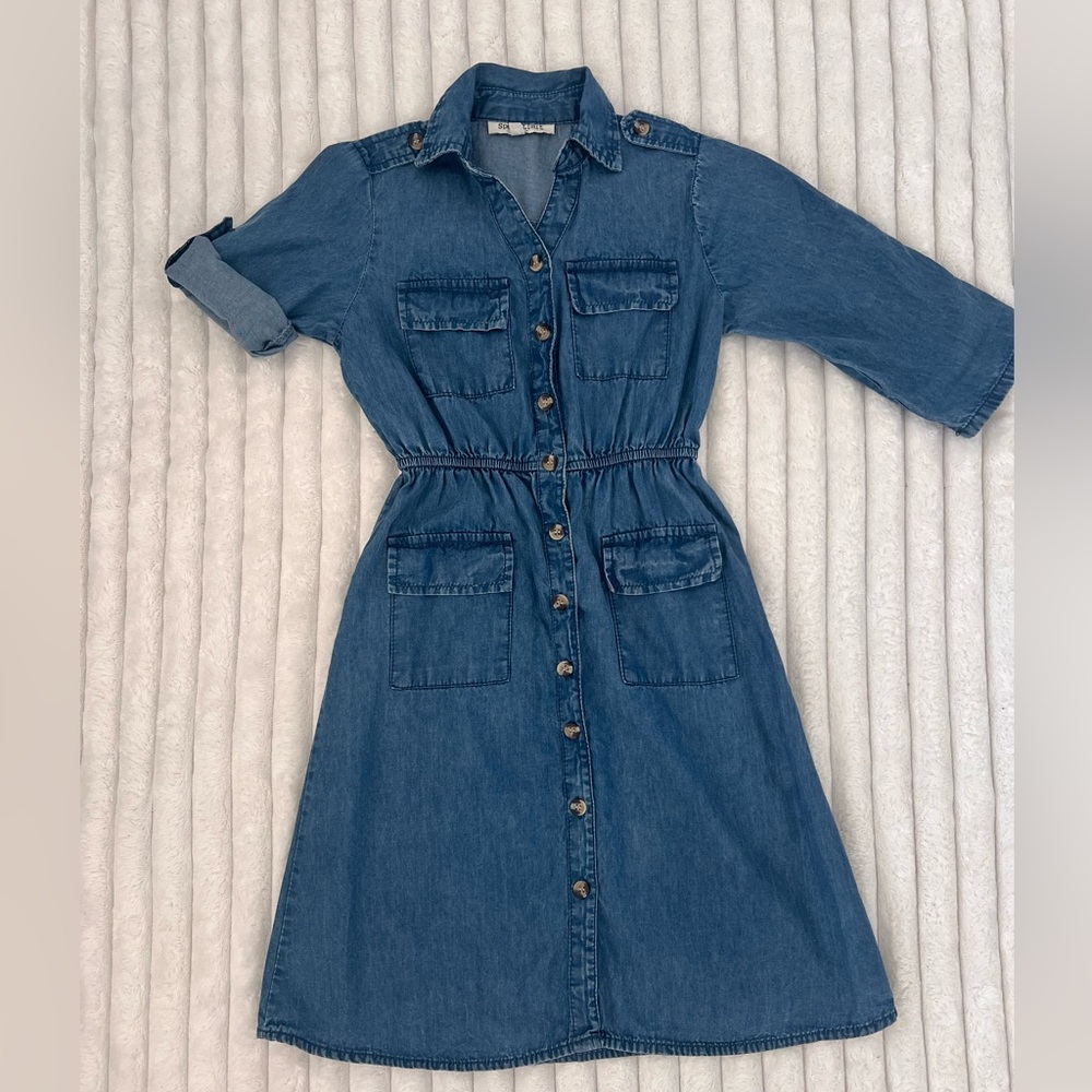 Casual Denim Shirt Dress for Kids